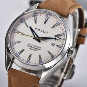 Corgeut 24 Jewels NH35A Automatic Men Watch White Calendar Seeing Glass Back - Picture 1 of 6