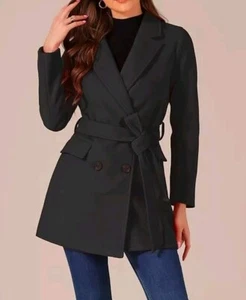 Alegra K Allegra K Women's Notch Lapel Double Breasted Belted Mid Long XXXL Coat - Picture 1 of 3