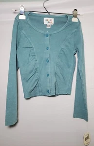 NWT Colorful Planet Teal Long Sleeve Button Down Ruched Front Top Girls Med. 7/8 - Picture 1 of 6