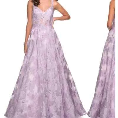 La Femme 27505 Sleeveless Vneck Floral Illusion Prom Pageant Gown Dress 2 NWOT - Image 1 of 4