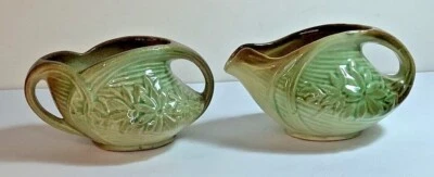 Vintage 1940's McCoy Art Pottery Daisy Green Art Deco Open Creamer And Sugar Set - Image 1 of 4