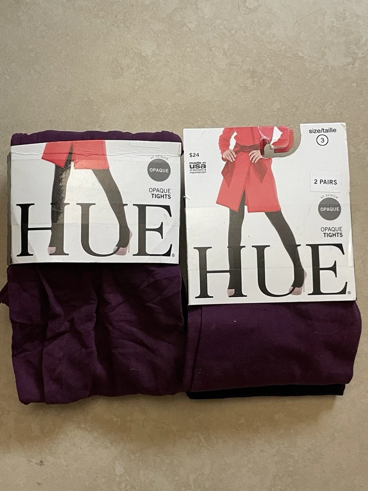 4 Pair - HUE Opaque Tights | Size 3 | 2 Black + 2 Deep Burgundy | NEW - Image 1 of 4
