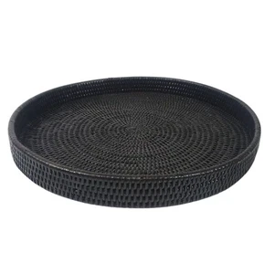 Pottery Barn Tava Handwoven Rattan Round Serving Tray 16" Espresso Read - Picture 1 of 10