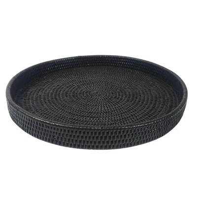 Pottery Barn Tava Handwoven Rattan Round Serving Tray 16" Espresso Read - Image 1 of 4