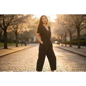 Old Navy Jumpsuit schwarz Knopfleiste Kurzarm weites Bein Damen Medium - Bild 1 von 5