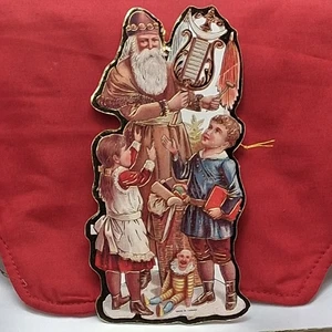 Vintage Christmas Cut Cardboard Double Sided Victorian Santa Claus Ornament 6 in - Picture 1 of 9