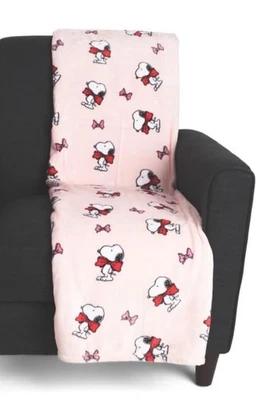 花生史努比粉红色假日蝴蝶结圣诞节伯克希尔扔毯-60 x 70 英寸 — 第 1/2 张图片