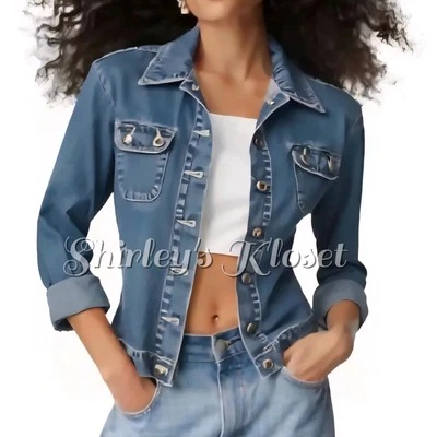 Vintage 80's JAMAICA BAY Blue Denim Button Up Jean Jacket w/Pockets LARGE PETITE - Image 1 of 4