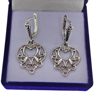 Orecchini pendenti vintage insoliti filigrana argento sterling 925 cuore... - Immagine 1 di 4