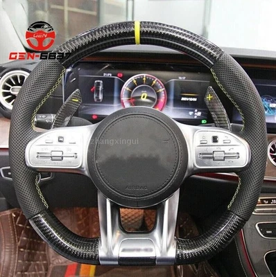 Volante plano de fibra de carbono para Mercedes-Benz G63 C43 C63 W221 S63 AMG 20+ Foto 1 de 4