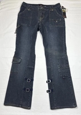 Женские джинсы US Polo ASSN из синей джинсовой ткани с расклешенными штанинами с ремешками размер 13/14 - Изображение 1 из 4