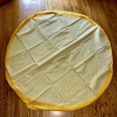 "Mantel de vinilo redondo estilo Lisa 60"" cosecha cuadros dorados y blancos años 70 NOS" Foto 1 de 4