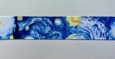 Artist art starry night iris Grosgrain ribbon  7/8"  Van Gogh Monet moon - Image 1 of 3