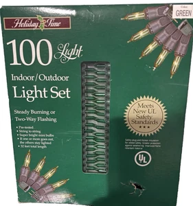 Holiday Time Green Mini Lights Indoor/Outdoor 32 feet length 100 Cnt Green Wire - Picture 1 of 4
