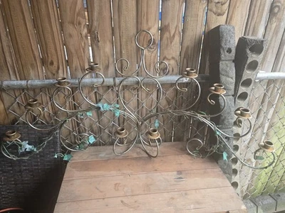 Винтажный настенный канделябр из кованого железа с 10 свечами с декоративным узором из листьев плюща - Изображение 1 из 4