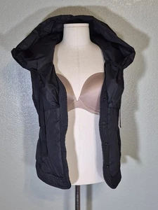 Elie Tahari Goose Down Feather Filled Vest Drapping Hooded Women's Size M Black - Picture 1 of 12