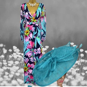 Gina Bacconi Size 12 Stretchy Maxi Long Dress Teal Hatinator Mother of the Bride - Picture 1 of 9