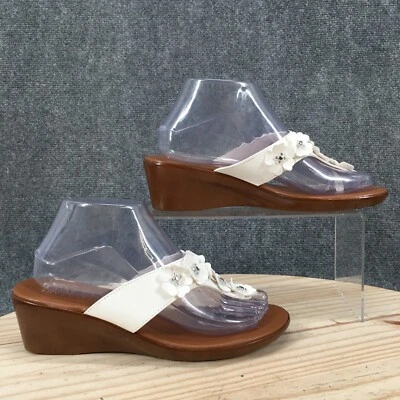 Italian Shoemaker Sandal Women 8.5 White Avani Floral Thong Wedge Casual Leather - Image 1 of 4