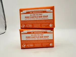 TWO BARS- Dr Bronners All-One Tea Tree Pure Castile Bar Soap 140g - Picture 1 of 2
