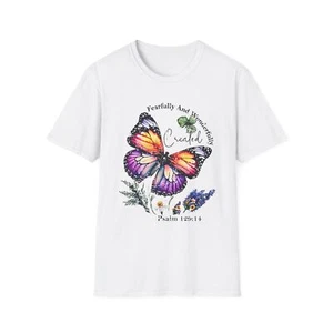 Fearfully and Wonderfully Created Butterfly T-Shirt, Inspirational Gift, - Picture 1 of 23
