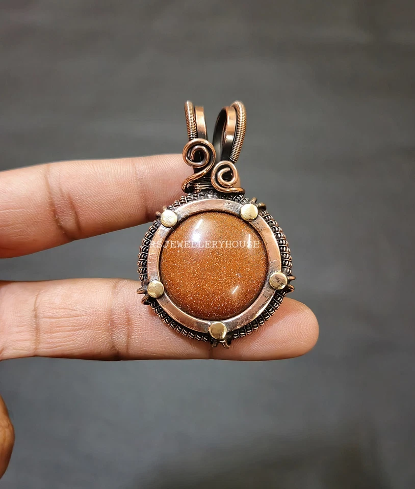 Colgante Sun Sitara alambre de cobre envuelto joyería piedras preciosas joyería hecho a mano regalo Foto 1 de 4