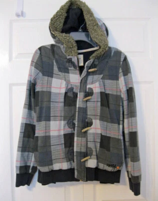 ROXY Sudadera con Capucha Acolchada a Cuadros Talla M Cremallera Frontal Palanca Frontal Azul Pesado Foto 1 de 4