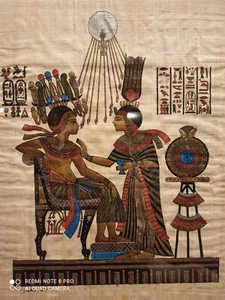 Tutanchamun mit Frau Anchesenamun handgemalt auf Papyrus - Bild 1 von 4