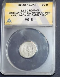 Marc Antony AR Denarius Ancient Roman Silver Coin 32-31 BC NGC VG PATRAE MINT - Picture 1 of 4