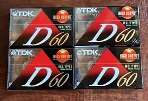 TDK D60 - SELLADO Nuevo Juego de 4 - Cintas de Cassette de Audio en Blanco de Alta Salida 90 Minutos - Imagen 1 de 2