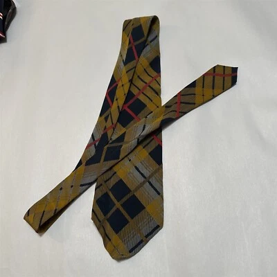 Vintage Tie Polidori Italy Plaid Blue Gold Wide - Image 1 of 4