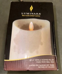 NEW - Luminara 3.5" x 5" Candle Vanilla Scented Pillar Real Flame Effect Ivory - Picture 1 of 14