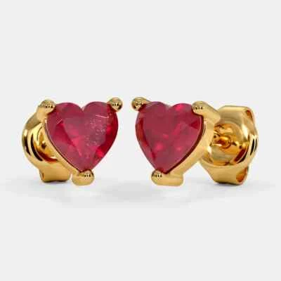handmade 14k gold ruby heart shape earnning - Image 1 of 4
