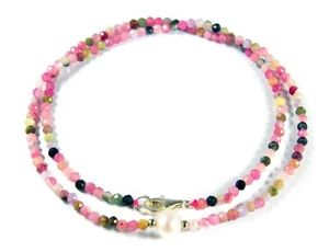 Turmalin Edelsteinkette facettierte Kugeln mit Süßswasserperle 925 Silber - Bild 1 von 3