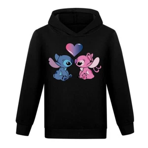 Stitch Girls' Hoodie Cartoon Pure Cotton Hoodie Suitable for 5-13 Years Old - Picture 1 of 20