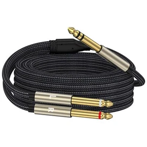 1/4 inch TRS Stereo Y-Splitter Insert Cable, 1/4 Inch Male Jack to Dual - Picture 1 of 7