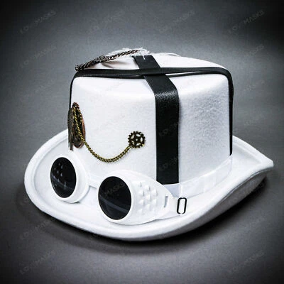 Steampunk Wing Chain Feather Top Hat - White - Image 1 of 4