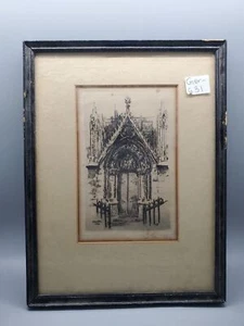Grabado/impresión firmado a lápiz 1928 - Gremillet - Entrada a la catedral - Imagen 1 de 3