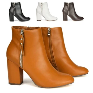 Womens Ankle Boots Block Heel Ladies Zip Party Biker Booties Size 3 4 5 6 7 8 - Picture 1 of 41
