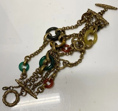 Pulsera Stephen Dweck bronce en capas con piedras semipreciosas RARA Foto 1 de 4