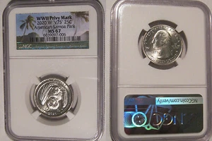 2020 W American Samoa Park NP Quarter 25c NGC MS 67 Privy Mark V75 Bat Coin - Picture 1 of 2