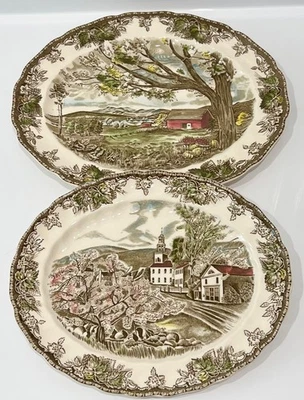 JOHNSON BROS England FRIENDLY VILLAGE 2 Different Sized SERVING PLATTERS Set - Image 1 of 4