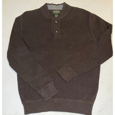 Suéter Henley Eddie Bauer Para Hombre Talla M Marrón 100% Algodón Tejido Acanalado Exterior Clásico Foto 1 de 4