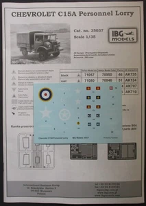 IBG 1/35th Scale C15A Personal Lorry - Decals from Kit No. 35037 - Picture 1 of 1