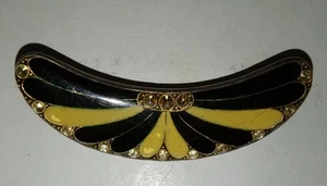 Art Deco Catherine Popesco France Brooch Enamel & Rhinestones Black & Gold EUC - Picture 1 of 4