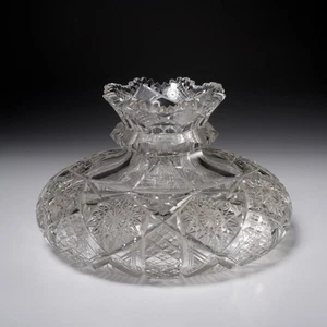 Large American Brilliant Period Squatty Cut Glass Flower Centerpiece Vase 12"dia - Picture 1 of 8