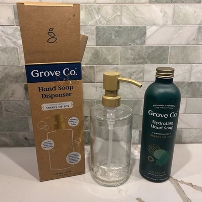 Dispensador de vidrio Grove Co con jabón de manos *edición limitada* bálsamo abeto 13 oz ecológico nuevo Foto 1 de 4