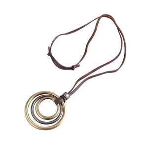 Collier pendentif élégant triple cercles avec corde en cuir PU collier long - Picture 1 of 7