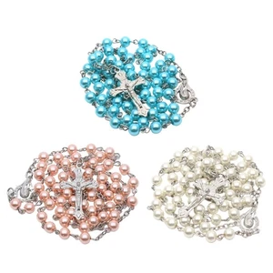 6mm Pearl Cross Rosary Necklaces Decorative Chain for Christmas Church Decor - Picture 1 of 11