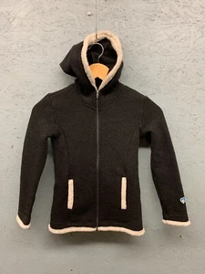 KÜHL Kids Sherpa Lined Fleece Jacket Black Zip Hoodie Girls Size S 7–8 Warm Coat - Picture 1 of 9