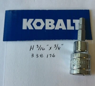 Kobalt H 3/16 x 3/8" Dr Hex Bit Socket 338176 Free Shipping - Image 1 of 2